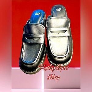 NWOT BP NORDSTROM BRAND BLK LEATHER PENNY LOAFER MULE SLIDES✨👡👞 sz 8 US ✨👡👞